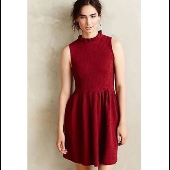 Anthro Ganni Pinnacle textured Ruffle Neck Sonora Jersey Dress size Small - Picture 1 of 11